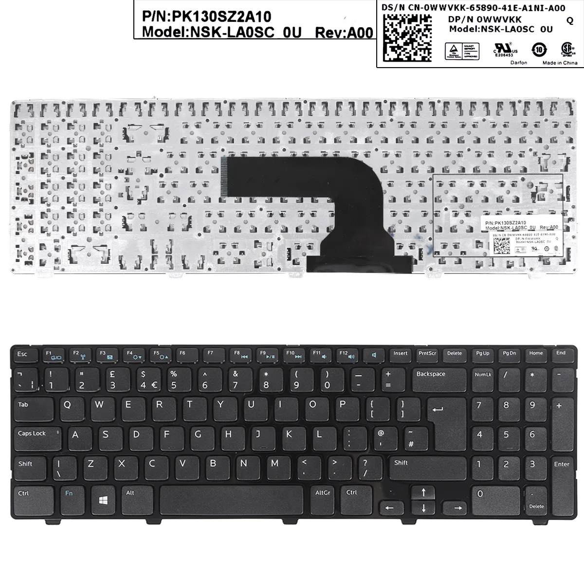 Picture of Laptop UK keyboard for DELL Inspiron 15 3521 15R 5521 2521 GLOSSY FRAME BLACK (For Win8)